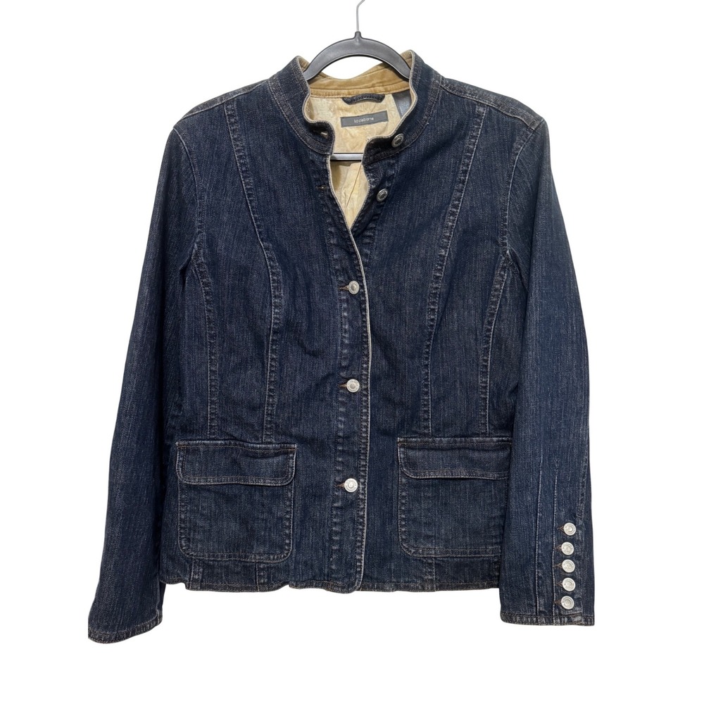 Liz Claiborne Womens‎ Indigo Denim Jacket Mandarin Collar Button Front Size L